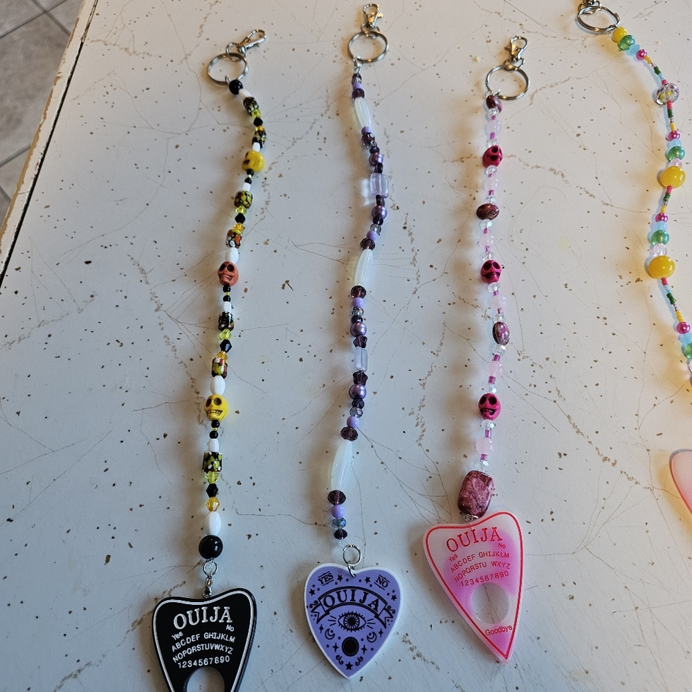 Ouija glass and crystal beaded Keychains. One of a kind. 12 different ones...